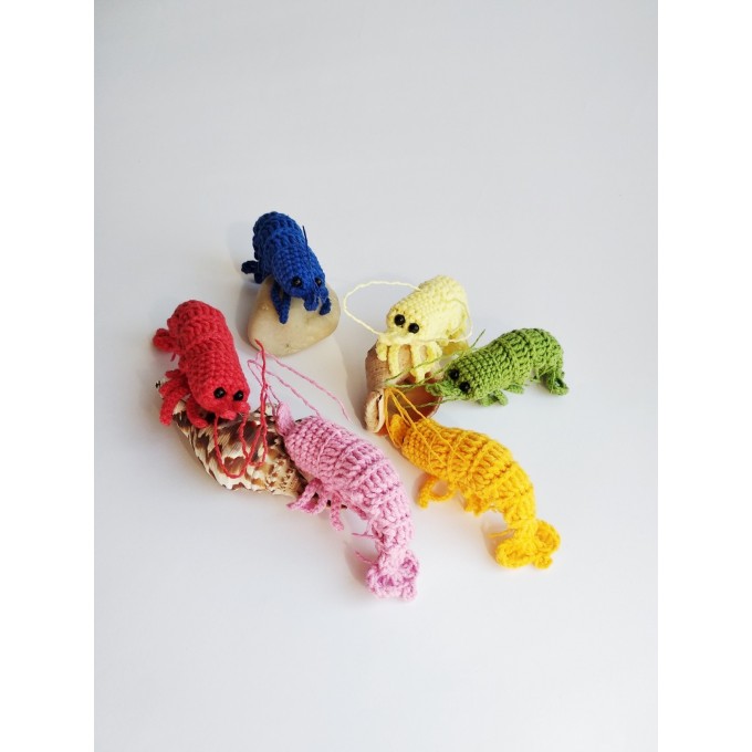 Stuffed sea animal, crochet sea creature, plush blue shrimp